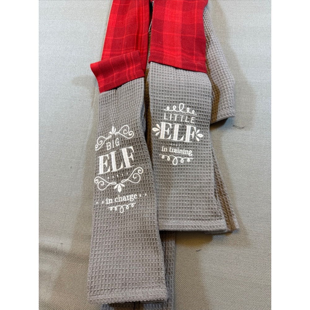 Demdaco Christmas Elf Kitchen Boa Scarf Towel Set Red Gray Plaid 1004180240